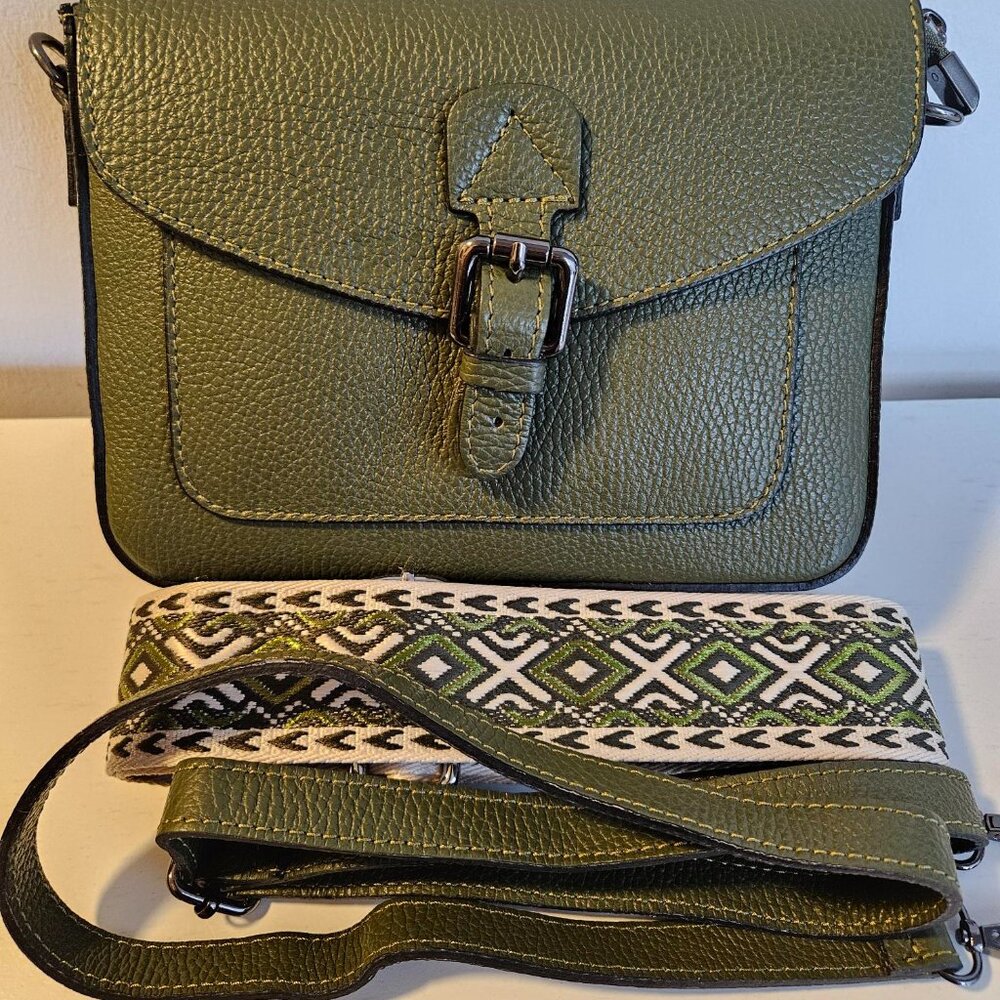 Olive Green Pebbled Italian Leather Shoulder/Crossbody Bag - Purchased in Rome!